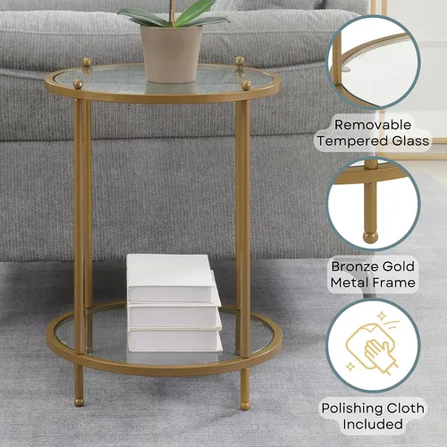 Miniatura 3 de Convenience Concepts Royal Crest - Mesa auxiliar redonda de cristal de 18 pulgadas, 2 niveles, moderna, contemporánea, con estante de almacenamiento
