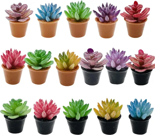 Cayway Planta de casa de muñecas en miniatura, 16 piezas, planta artificial, modelo de bonsái, mini maceta, casa de muñecas falsas para decoración