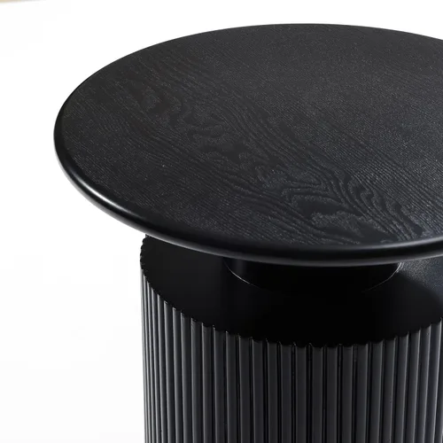 Miniatura 3 de LuxenHome - Mesa auxiliar redonda negra de 21 pulgadas, mesa auxiliar negra acanalada para espacios pequeños, mesa auxiliar redonda moderna
