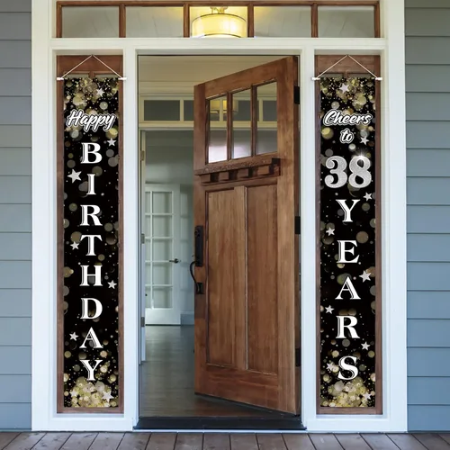 Miniatura 32 de Cartel de feliz cumpleaños número 100 en negro y plateado para puerta de hogar, decoración de fiesta de cumpleaños número 100