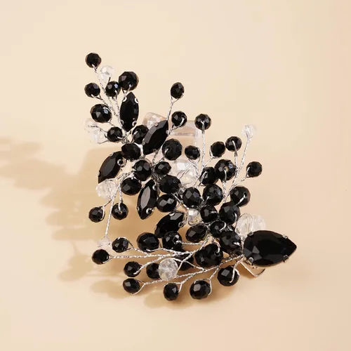Miniatura 2 de Xerling Pinzas para el cabello de cristal negro para novias, bodas, piezas de pelo con diamantes de imitación, accesorios plateados para el cabello