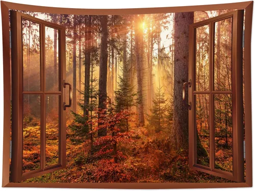 Miniatura 22 de HVEST Tapiz de noche de Halloween, tapiz para colgar en la pared, bosque embrujado con tumba y calabazas, manta de pared para dormitorio, sala