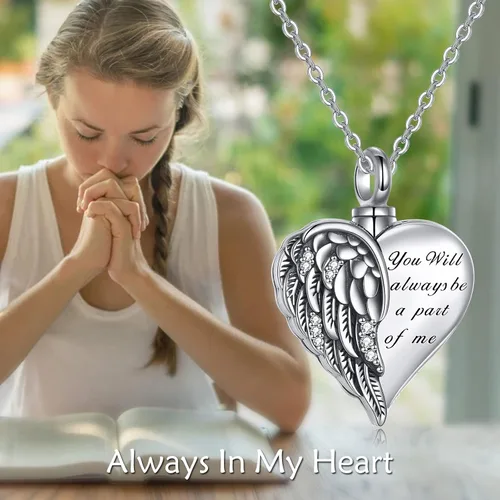 Miniatura 31 de YFN Collares de urna para cenizas, de plata de ley, alas de ángel de la guarda, collares de urna para cenizas, cremación de mascotas, joyería