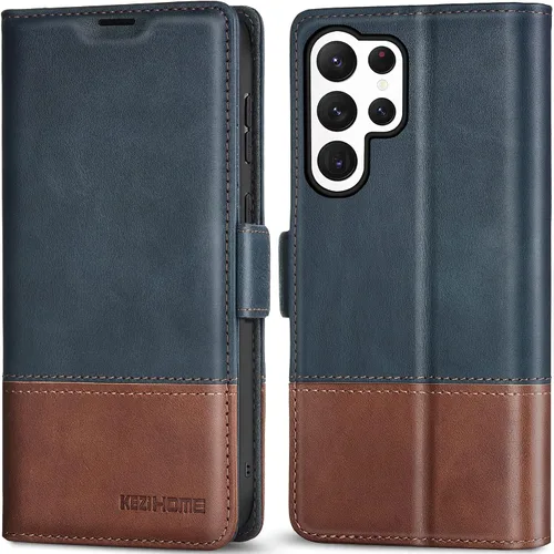 Miniatura 13 de KEZiHOME Funda para Galaxy S23 Ultra, de cuero genuino [bloqueo RFID], funda tipo cartera, ranura para tarjetas con tapa magnética y soporte