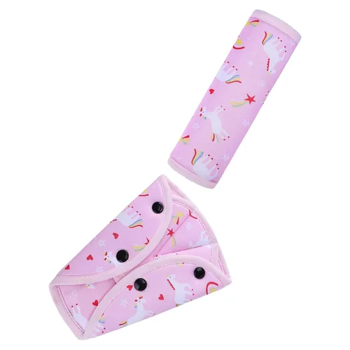 COOLBEBE Juego de almohadillas de asiento para niños, cómodo cojín para hombros y vientre, funda universal para correa de asiento para refuerzo, Rosa
