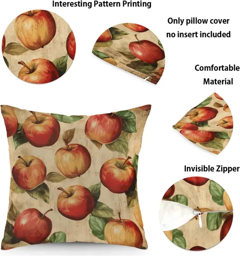 Miniatura 2 de Fundas de almohada vintage con manzanas y frutas marrones, fundas de cojín cuadradas para sofá, dormitorio, sala de estar, 16 x 16 pulgadas