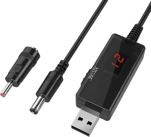 Miniatura 8 de DROK Adaptador USB a 9 V, convertidor de impulso de CC de 5 V a 9 V, 1,5 A, cable USB de 3.6 ft, convertidor elevador con conector CC macho de 0.217