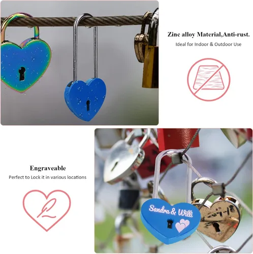 Miniatura 5 de Love Lock - Candado de corazón con llave para enamorados, boda, día de San Valentín, aniversario, viajes (con llave)