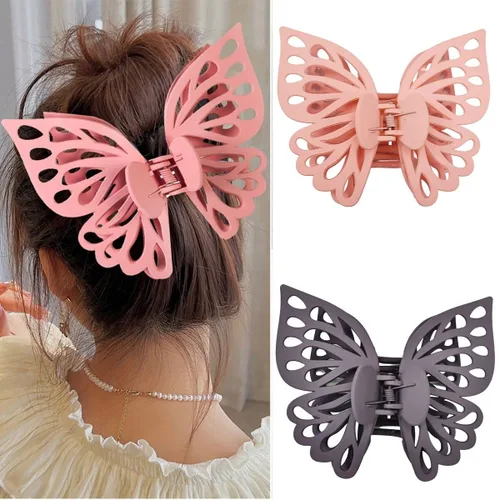 Miniatura 8 de Garras de mariposa para el cabello para mujer: pasadores huecos mate grandes para cabello grueso, sujeción fuerte, abrazaderas antideslizantes con 2