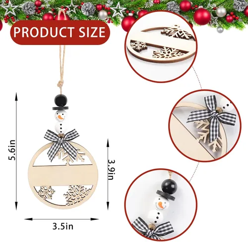 Miniatura 2 de Vellibring 18 piezas etiquetas de nombre de Navidad con cuentas de madera de copo de nieve y muñeco de nieve, lazos a cuadros de búfalo etiquetas