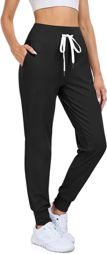 UEU Pantalones deportivos de cintura alta para mujer, con cordón ajustable, pantalones deportivos de yoga con bolsillos