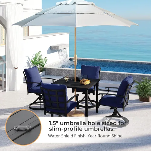 Miniatura 4 de HAPPATIO Outdoor Dining Table for 4, Large Suqare Metal Patio Table with 1.5" Umbrella Hole, Powder-Coated Frame for All-Weather, Black, Modern