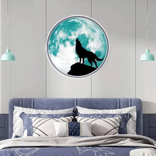Calcomanía creativa de pared de luna luminosa, diseño de lobo que brilla en la oscuridad, adhesivo de pared de PVC extraíble impermeable para