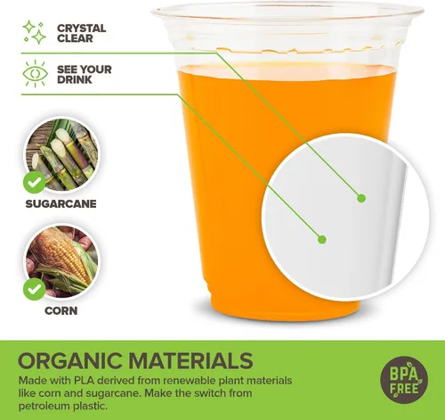 Miniatura 3 de Stock Your Home Vasos fríos transparentes de ácido poliláctico (PLA) de 12 onzas, paquete de 50 vasos desechables de fiesta para agua, vino