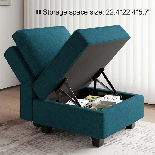 Miniatura 5 de Belffin Sofá seccional modular de tela Módulo de asiento medio Sofá Side Configuración libre Seccional Medio Azul pavo real