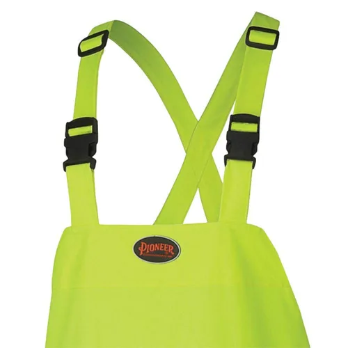 Miniatura 3 de Pioneer Pantalones de trabajo de seguridad de alta visibilidad, ligeros, impermeables con tirantes ajustables, cinta reflectante, amarillo/verde