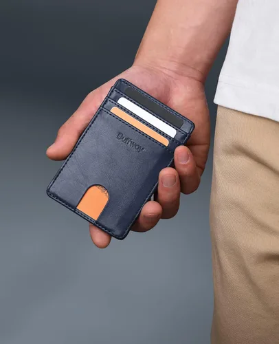 Miniatura 42 de Buffway Billetera delgada para hombre, minimalista con bolsillo frontal delgado, tarjetero de cuero con bloqueo RFID para viajes de trabajo