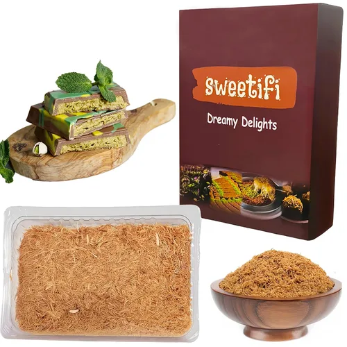 Miniatura 3 de Sweetifi Kataifi Masa de fillo triturada asada, seca picada y horneada Kataifi para chocolate Dubaifi, auténtica pastelería kataifi asada