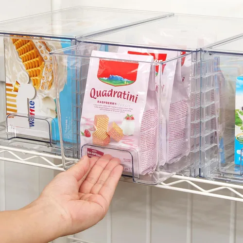 Miniatura 8 de Vtopmart Paquete de 4 cajones grandes apilables de almacenamiento de despensa de cocina, contenedores organizadores transparentes con asas