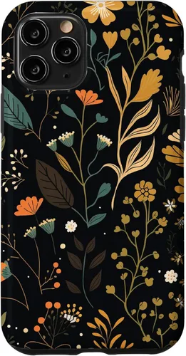 Miniatura 28 de Funda negra para iPhone 12/12 Pro con diseño floral, estética, simple, bohemio, moderno, flores botánicas