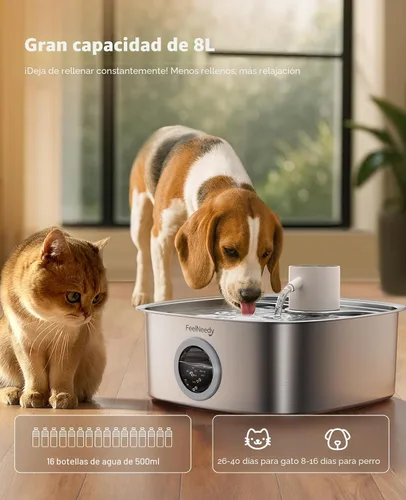 Miniatura 8 de Fuente de agua inalámbrica para perros, fuente de agua operada por batería de 5000mAh para perros, fuente de agua de acero inoxidable para gatos