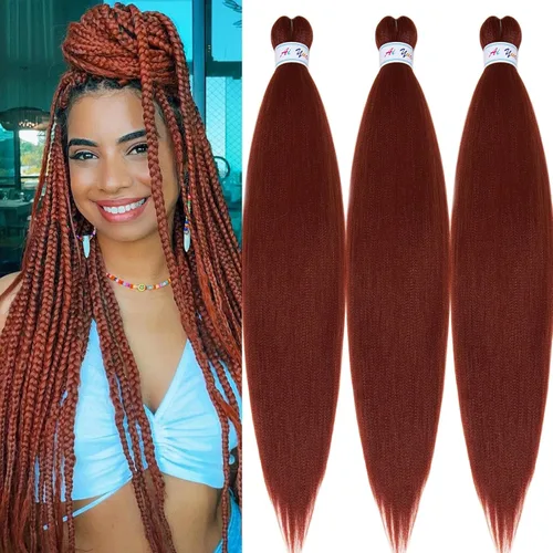 Miniatura 16 de Cabello para Trenzar Naranja Jengibre Pre-Estirado Kanekalo Cabello para Trenzar Pre-estirado 26 pulgadas Extensiones de Cabello Sintético