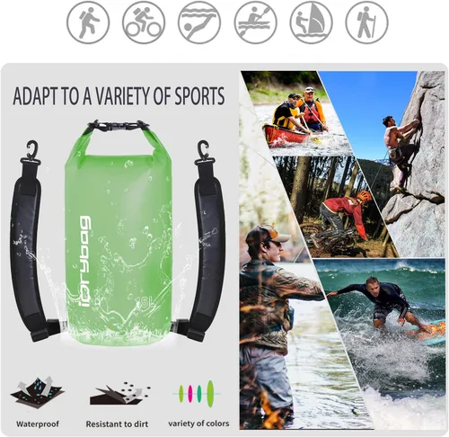 Miniatura 5 de IDRYBAG Bolsa seca transparente impermeable 2L/5L/10L/15L/20L, pequeña bolsa impermeable para kayak
