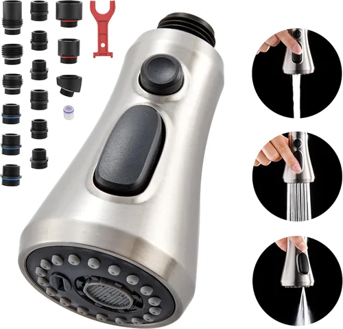 Miniatura 12 de Cabezal de llave de cocina de repuesto, cabezal de pulverización de llave de cocina de 3 funciones con 15 adaptadores - Reemplazo de boquilla