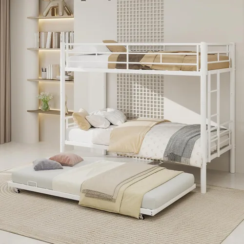 Miniatura 11 de GNIXUU Litera de metal individual sobre cama individual con nido, litera resistente con escaleras y barandilla de seguridad, marcos de cama Plateado