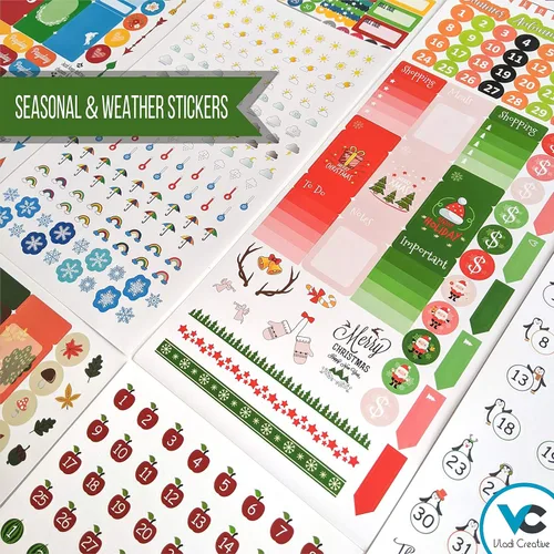 Miniatura 4 de Vladi Creative Busy Mom - Calcomanías para planificar, más de 2190 piezas, 18 hojas, calcomanías decorativas y coloridas que aumentan