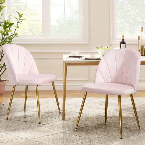 Miniatura 10 de Juego de 4 sillas de comedor de terciopelo, sillas de comedor modernas tapizadas de mediados de siglo, silla de acento sin brazos con patas doradas