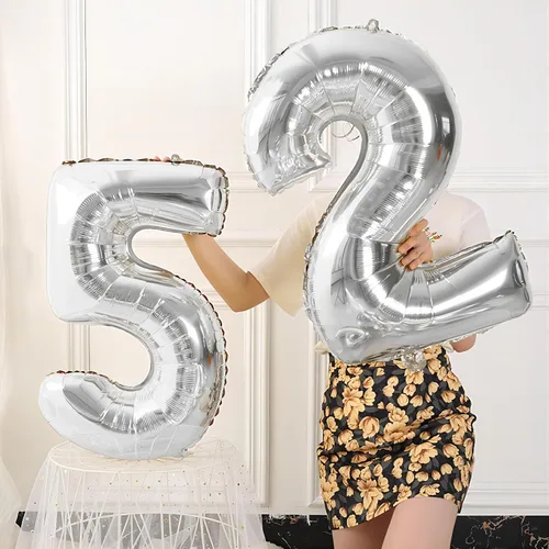 Miniatura 5 de Globos de números plateados de 40 pulgadas, globos de aluminio de Mylar con helio para cumpleaños, globo número 5 para fiestas, bodas, despedidas