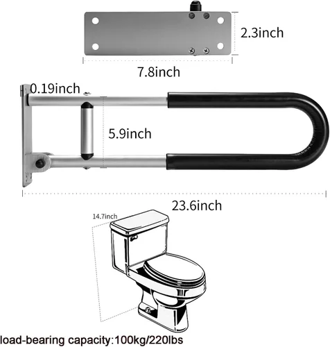 Miniatura 2 de Barra de agarre de inodoro de 24 pulgadas, rieles abatibles de aleación de aluminio, barras de agarre para discapacitados, riel de inodoro