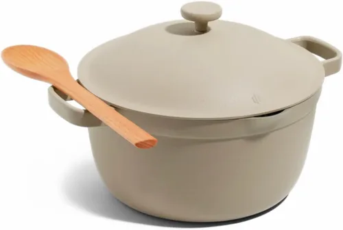Our Place Perfect Pot | Olla de cerámica de 5.5 cuartos de galón con tapa y espátula | Utensilios de cocina patentados 8 en 1, antiadherentes, sin