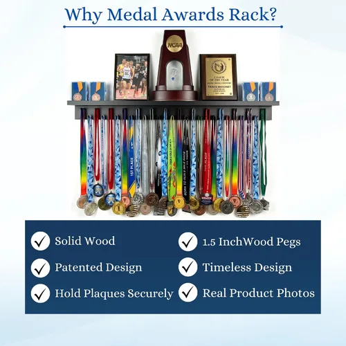 Miniatura 3 de Estante para premios de medallas de 3 pies para exhibición y estante para trofeos – Soporte para trofeos y medallas multideporte para exhibición