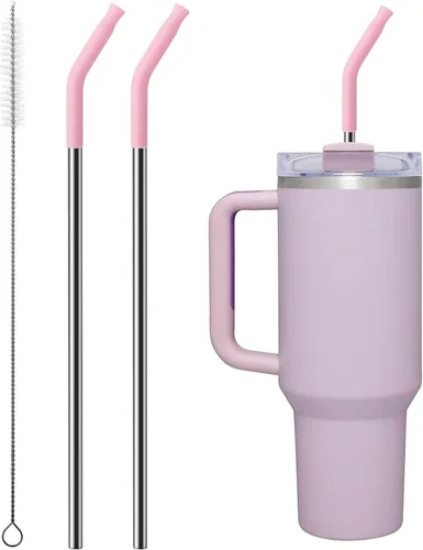 Miniatura 14 de 2 piezas de pajitas de acero inoxidable para vaso Stanley de 40 oz, accesorios de reemplazo para vaso Stanley de 40 oz con puntas de silicona
