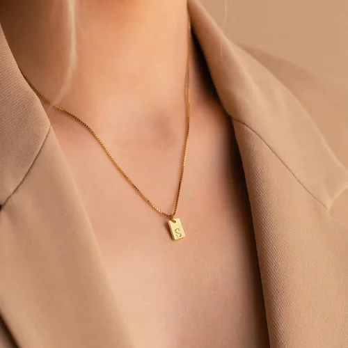 Miniatura 3 de Poxtex Gold Initial Necklaces for Women Non Tarnish, 14K Gold Dainty Square Letter Pendant Necklace Waterproof A-Z Trendy Thin Chain Name Necklace