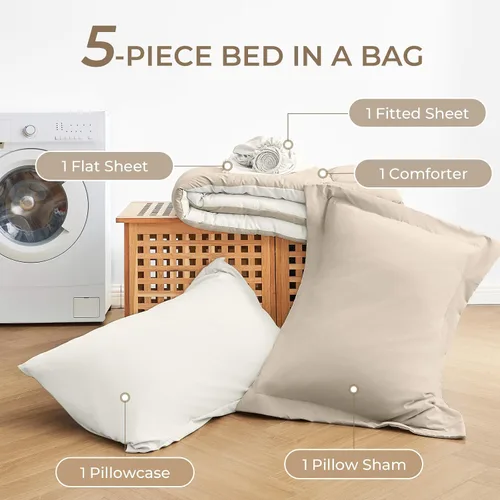 Miniatura 6 de Sasttie Juego de edredón tamaño individual, 5 piezas de cama reversible en una bolsa, juego completo de ropa de cama que incluye edredón, sábana