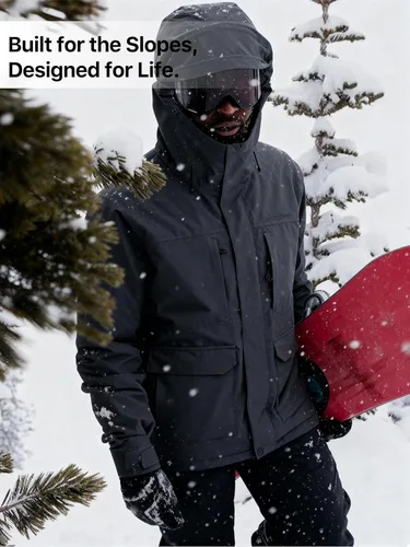Miniatura 9 de FREE SOLDIER Chaqueta de esquí impermeable para hombre, con forro polar, abrigo de nieve cálido de invierno con capucha costuras totalmente selladas