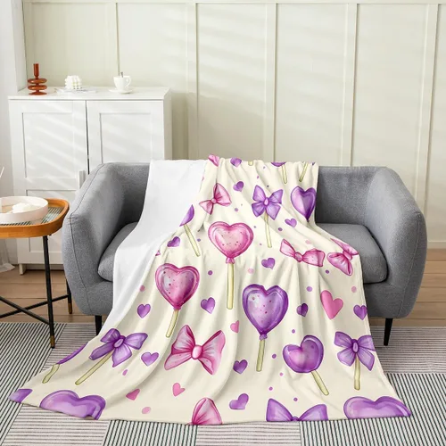 Miniatura 27 de Erosebridal Manta de franela con nudo de lazo para niñas, 40 x 50 pulgadas, diseño de rayas de diamante, para sofá cama y cama de vellón para niños