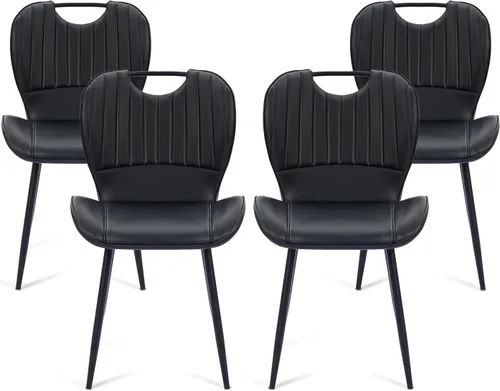 Miniatura 7 de Juego de 4 sillas de comedor, modernas sillas de cocina y comedor de piel sintética con patas de metal, soporte ergonómico para la espalda