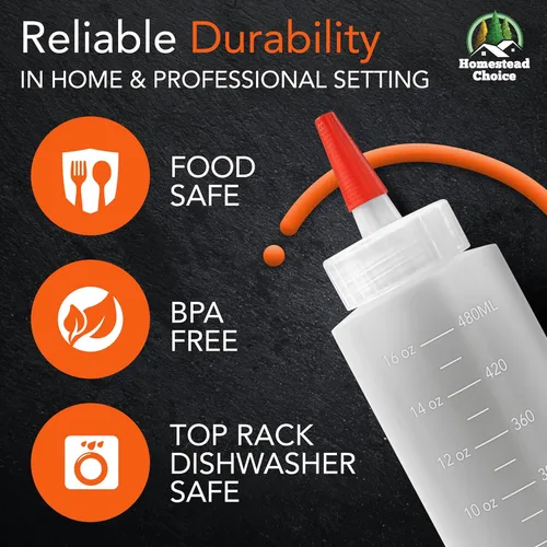 Miniatura 3 de Homestead Choice Paquete de 2 botellas de plástico exprimibles para salsas, botellas exprimibles de condimentos de 16 onzas para líquidos, botella