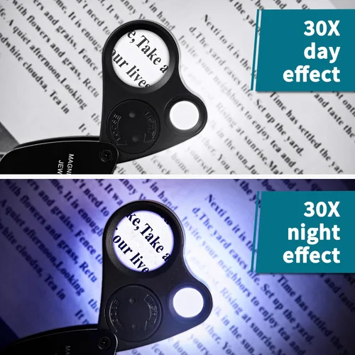 Miniatura 6 de Jarlink 30X 60X Lupa de ojo iluminada para joyeros, lupa plegable para joyería con luz LED brillante para gemas, joyas, monedas, sellos, etc Negro