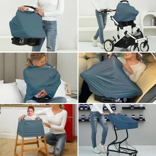 Miniatura 7 de Funda de asiento de automóvil transpirable para bebés – Funda de lactancia de rayón suave multiusos para lactancia materna, toldo de asiento