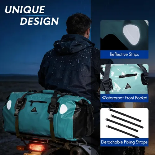 Miniatura 3 de Haimont Bolsa de lona impermeable con correas de fijación rápida para motociclismo, rafting, canotaje, SUP, kayak, viajes, 50L/70L Verde océano
