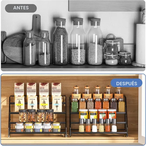 Miniatura 6 de Organizador de especias para gabinete, organizador de especias de 4 niveles, estante de especias ajustable escalonado para la encimera de la cocina
