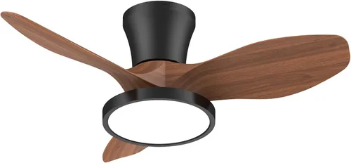 ocioc Ventilador de techo silencioso con luz LED, motor de CC de 32 pulgadas, control remoto de gran volumen de aire, nogal para cocina, dormitorio,