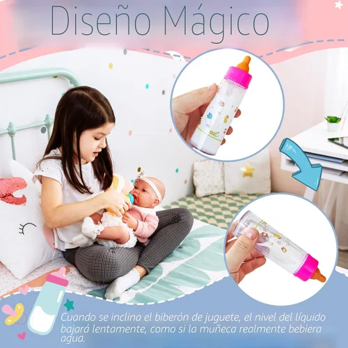 Miniatura 4 de Juego de 13 Piezas de Accesorios para Muñecas de Bebé con Biberones Mágicos, Juego de Juguetes de Alimentación de Simulación con Empaque, Juego