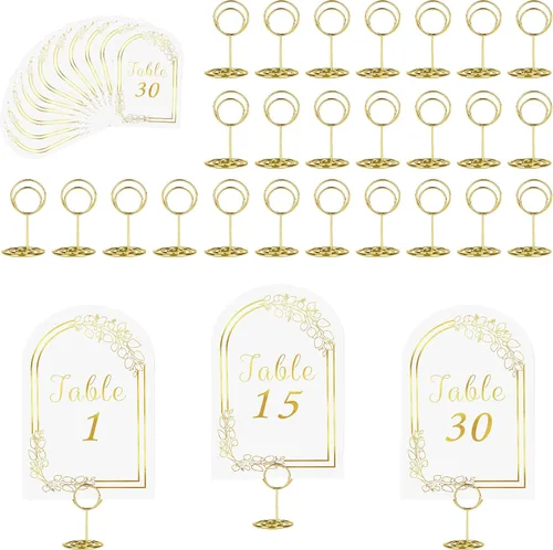 Miniatura 12 de JOYIT 21 juegos de tarjetas de mesa de boda del 1 al 20 y de la mesa principal con 21 soportes de números de mesas, tarjetas de números de oro negro