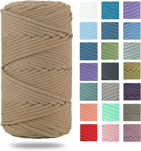 Miniatura 14 de Cordón de poliéster trenzado de 0.157 pulgadas, 160 yardas, hilo elástico para ganchillo, cuerda de poliéster para manualidades, bolsa de Beige